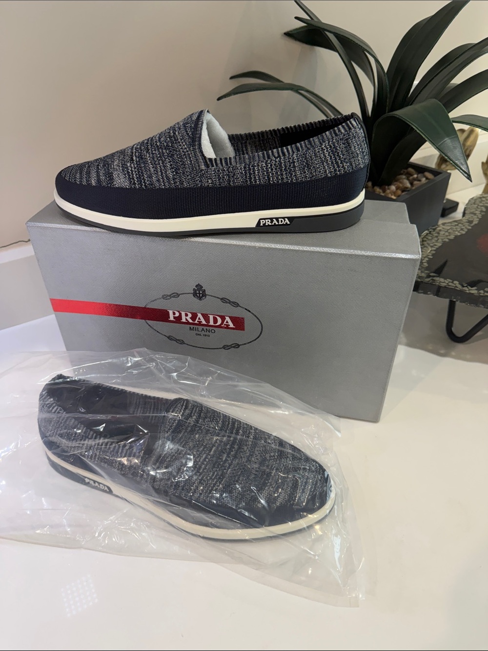 New! Navy Knit Slip-On Loafers